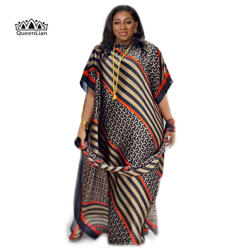 Vestido longo solto para mulheres africanas, roupas de tamanho grande, dubai dashiki, abaya, design de impressão com lenço, novo estilo