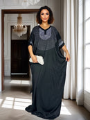 Impressionante vestido de noite feminino brilhante e brilhante incrustado de strass elegante vestido maxi brilhante