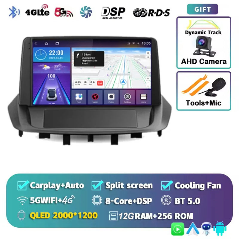 Android 14 For Renault Fluence 1 2009 - 2017 Multimedia Monitor Carplay Auto WIFI Navigation Player Video Stereo GPS Radio QLED