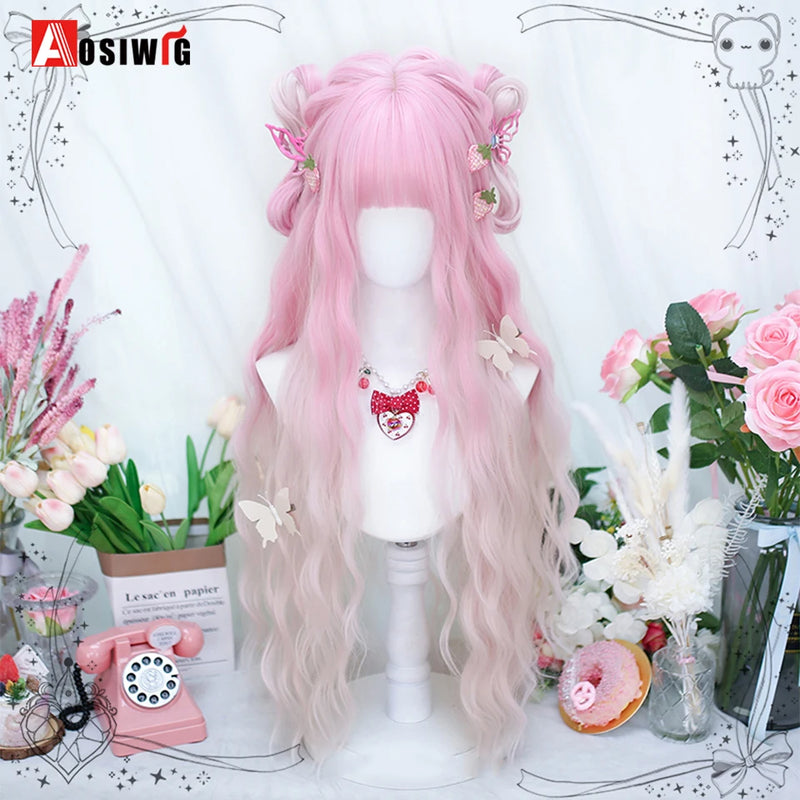 33Inch Synthetic Big wave long curly hair Milk Tea Green Lolita Wigs For Women Cosplay Wig With Bangs Halloween Daily Cosplay Us