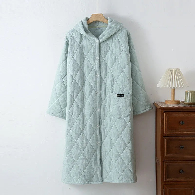 Autumn Winter Women Warm Cotton with Filler Robe Ladies Hoodie Bathrobe Female Long Sleeve Dressing Gown Robes Home Clothes