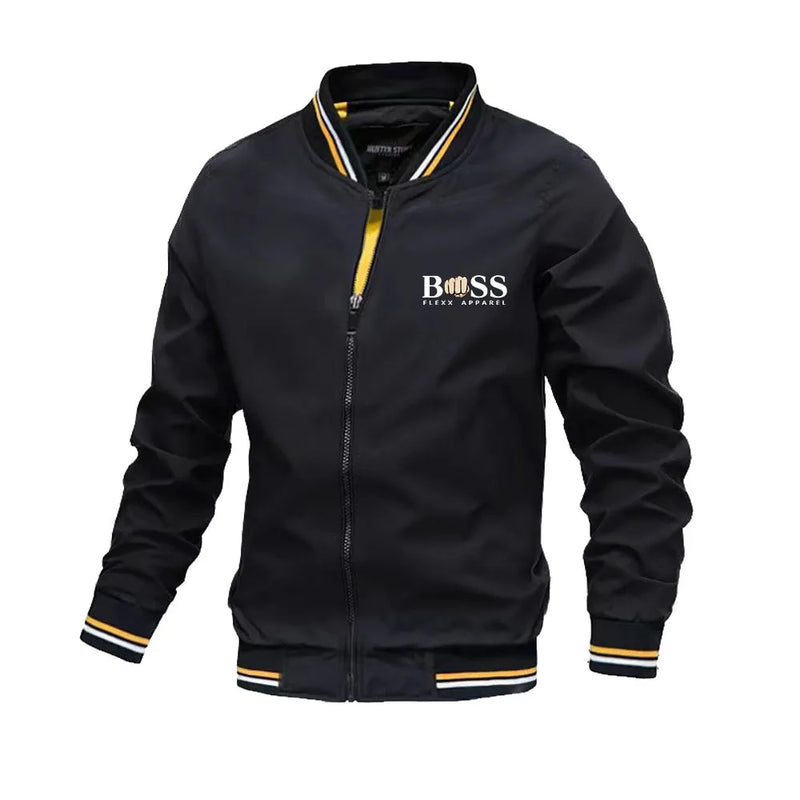Spring and Autumn Men's School style striped jacket, outdoor jogging windproof coat, multi-pocket zipper basic men's style
