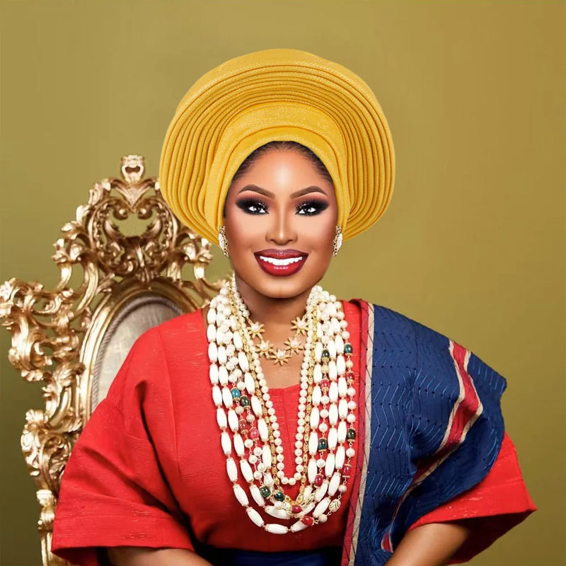 Nigeria Head Ties Wedding Party Headgear Elegant African Headtie Turban Already Made Women's Auto Gele Female Head Wraps