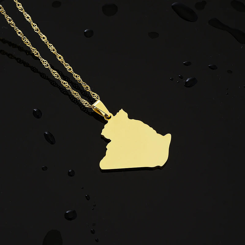 Africa Algeria Map City Pendant Necklace Stainless Steel Men Women Ethnic Maps Jewelry African Gift