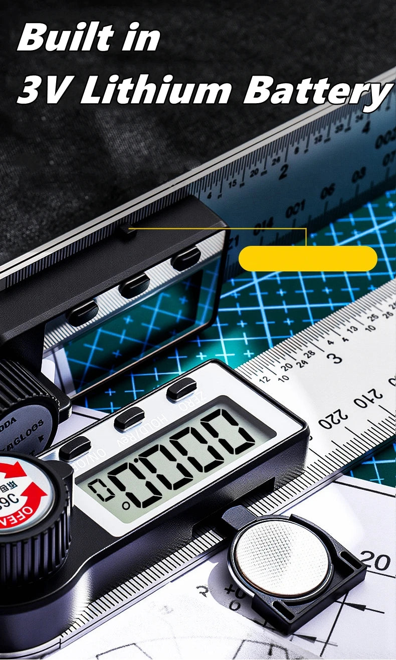 Escala detectora de régua de ângulo digital, 200/300/500mm, adequada para ferramentas de medição de marcenaria, ferramentas multifuncionais de alta precisão