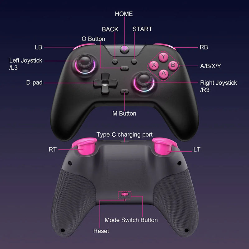 Controlador de jogos sem fio EasySMX X05 Bluetooth Gamepad compatível com PC/Switch/Telefone/TV/Steam, efeito Hall RGB, preto