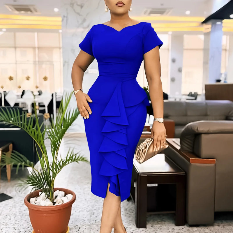 Vestidos africanos elegantes para as mulheres 2024 verão africano manga curta com decote em v poliéster bodycon vestido vestidos roupas áfrica