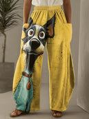 Plus size 1xl-5xl moda feminina floral impresso plissado perna larga calças de cintura alta feminino casual bolso solto calças compridas