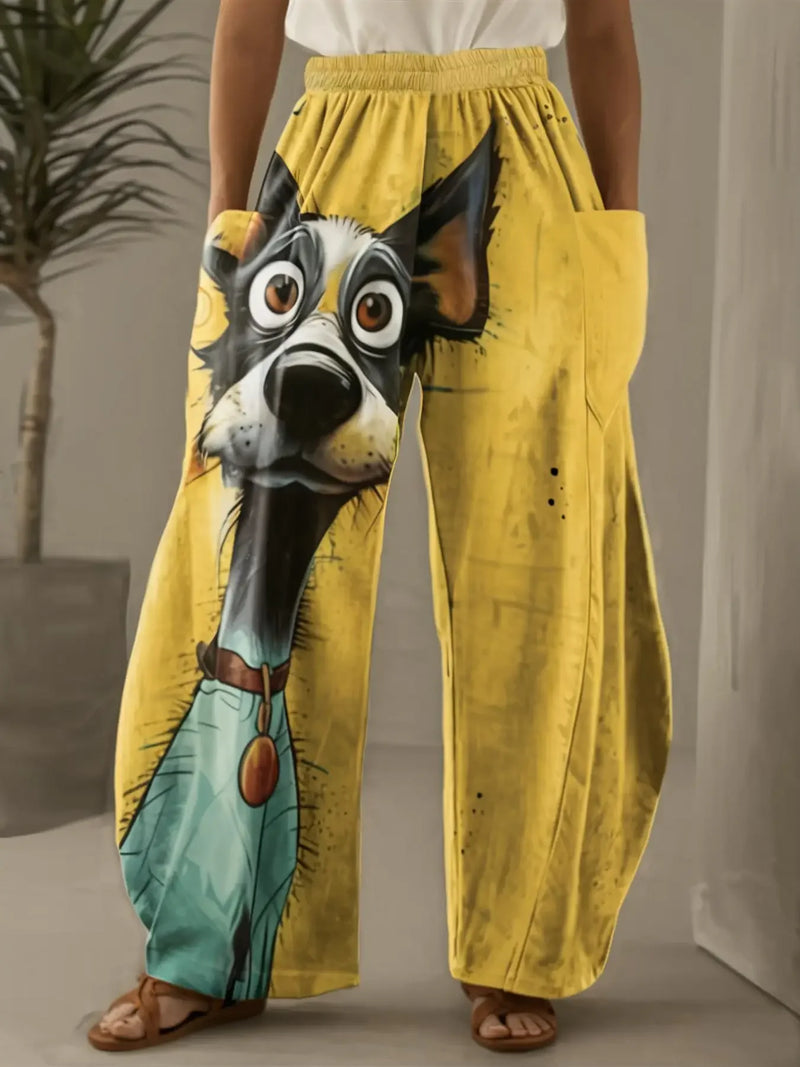 Plus size 1xl-5xl moda feminina floral impresso plissado perna larga calças de cintura alta feminino casual bolso solto calças compridas