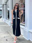 Taruxy elegante sem mangas único breasted com nervuras malhas vestido longo para mulheres cintura alta bodycon malha vestido de bolso falso novo