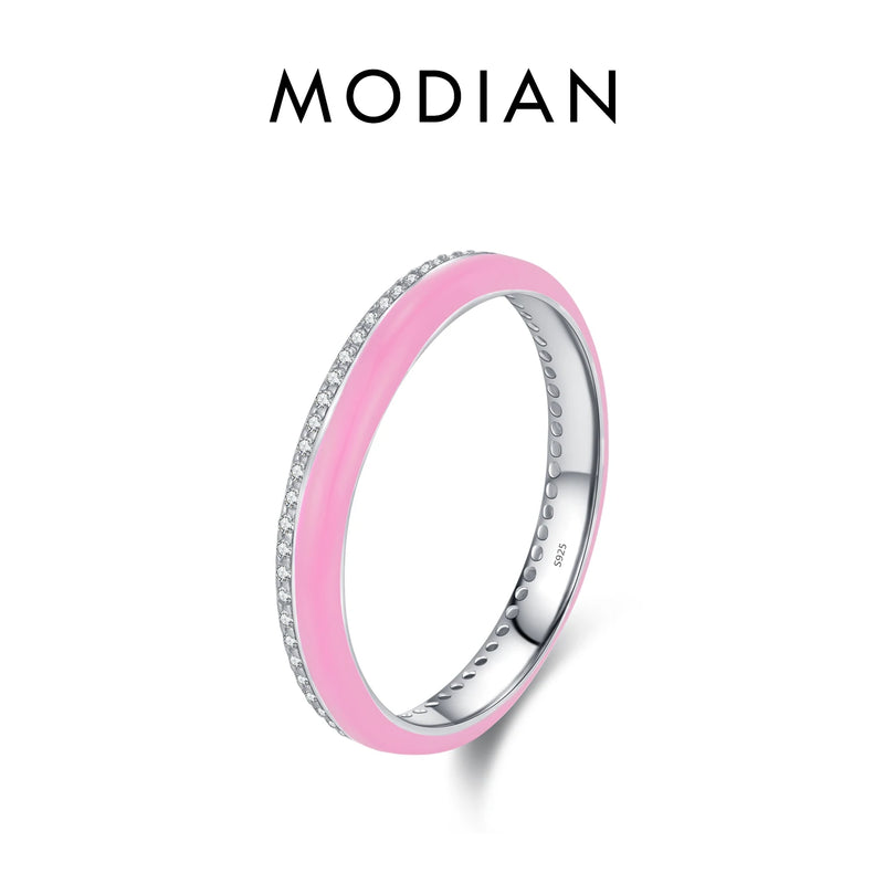 MODIAN-Eternidade Empilhável Anéis de Festa para Mulheres, 925 Prata Esterlina, Esmalte Klein Azul, Brilho, CZ, Jóias Finas