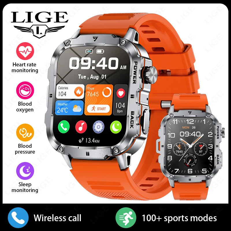 Lige 2025 relógio inteligente militar robusto masculino relógios ao ar livre lp68 à prova dwaterproof água 1.95 "al voz bt chamada homem smartwatch para android ios