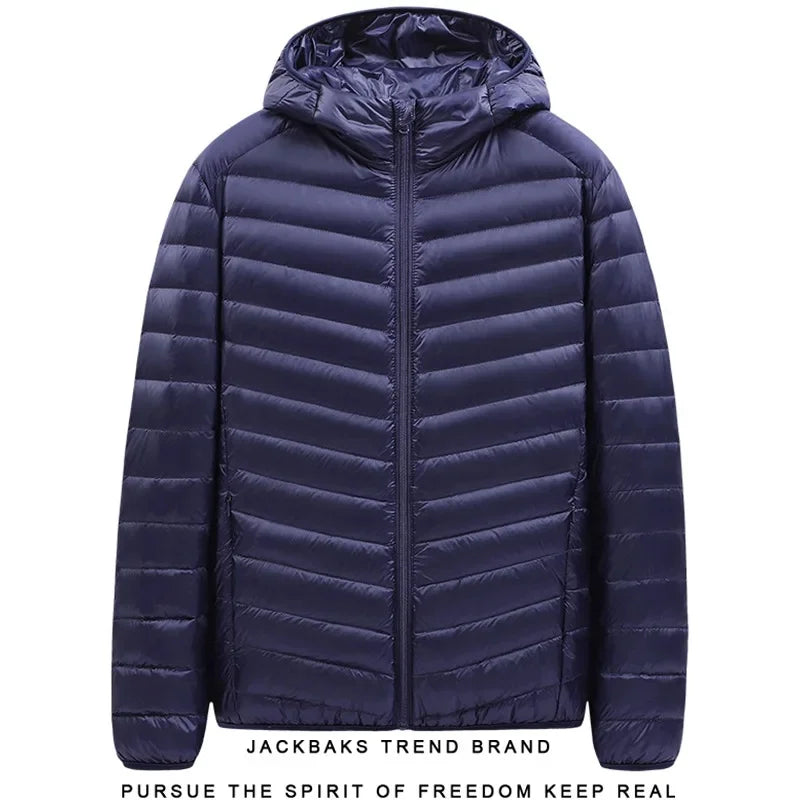 Hooded Cotton-Padded Men's Coat For Autumn Winter Plus Size Loose-Fit Cropped Stand Collar Lightweight Casual Warm Feather Jacke