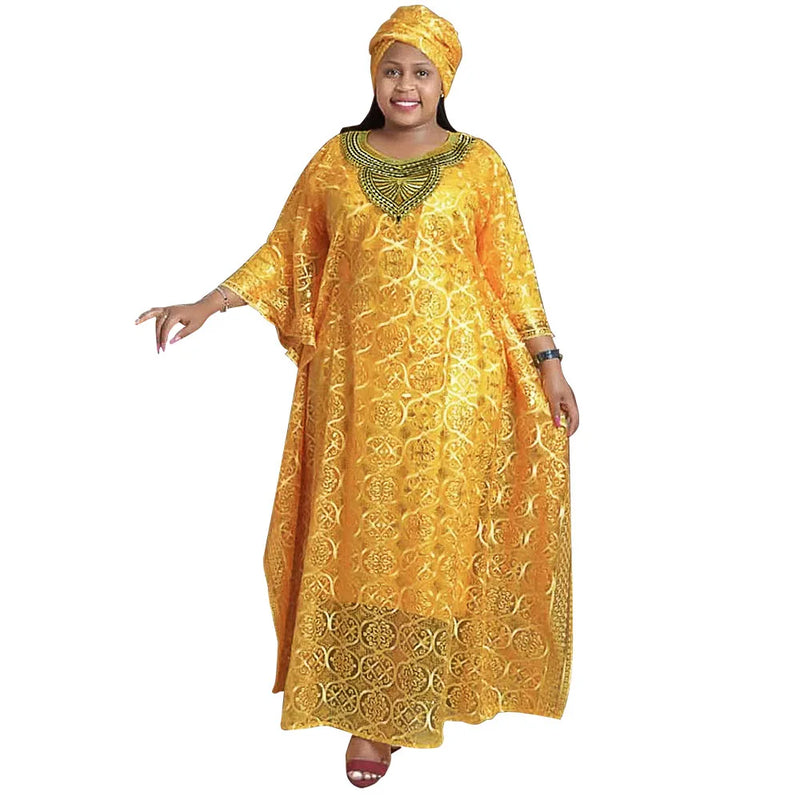 Dashiki africano vestidos para as mulheres primavera verão africano azul amarelo o-pescoço vestido longo interior e headtie roupas africanas