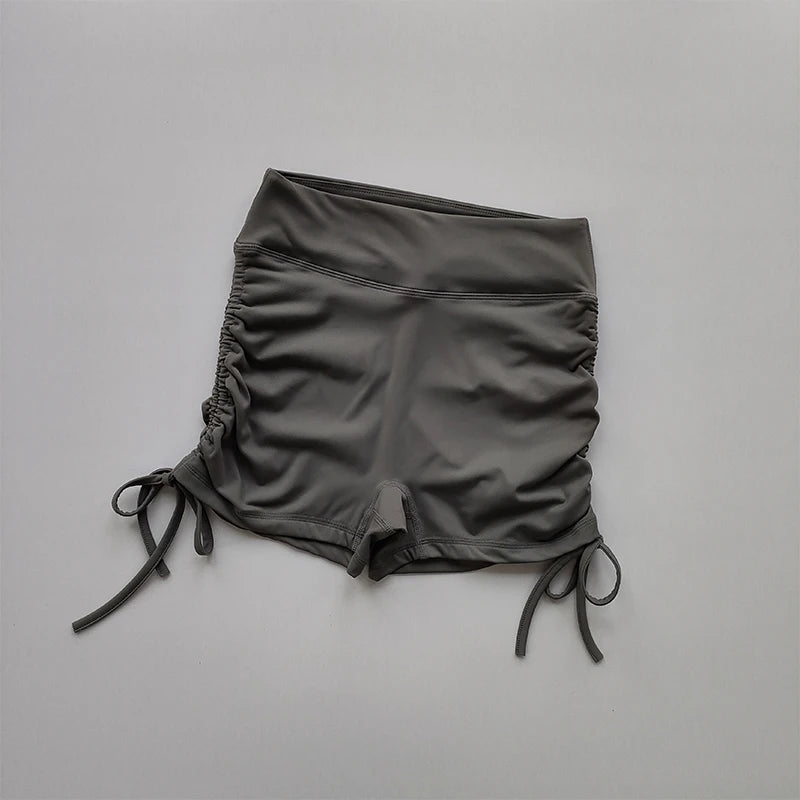 Cintura alta sexy shorts de fitness alças com cordão secagem rápida correndo calças de três peças mulheres pêssego nádegas esportes calças quentes