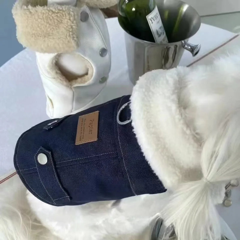 Pet Lamb Fur Coat Traction Thick Jacket Dog Small Cotton Coat Pet Clothes Lamb Plush Bear Pet Denim Dog Clothes for Small Dogs