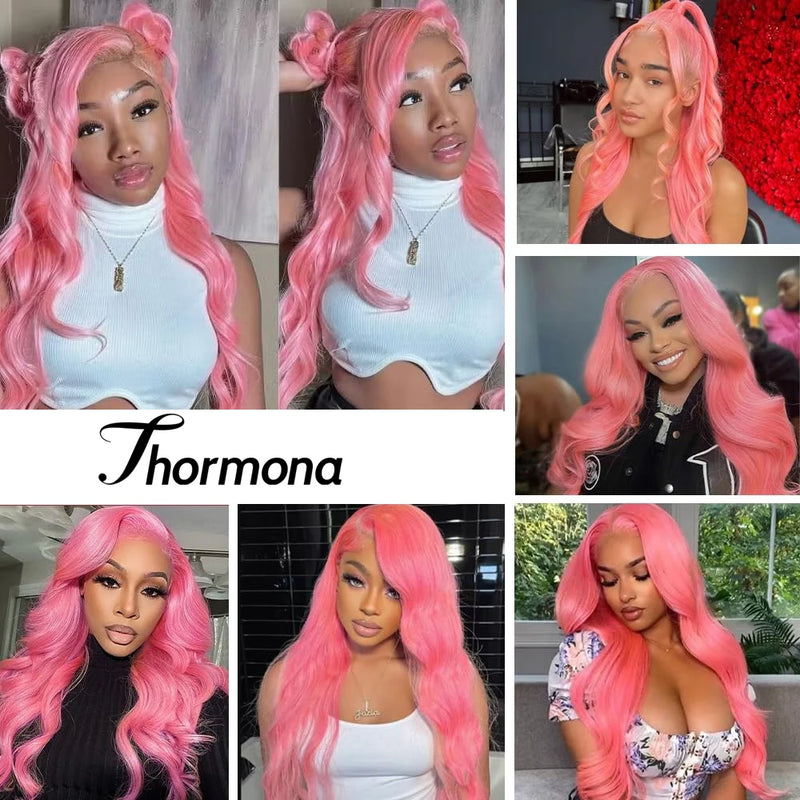30 Inch Pink Lace Front Wigs Synthetic Body Wave Hd Transparent Lace Frontal Wigs for Women Light Pink Colored Wig Pre Plucked