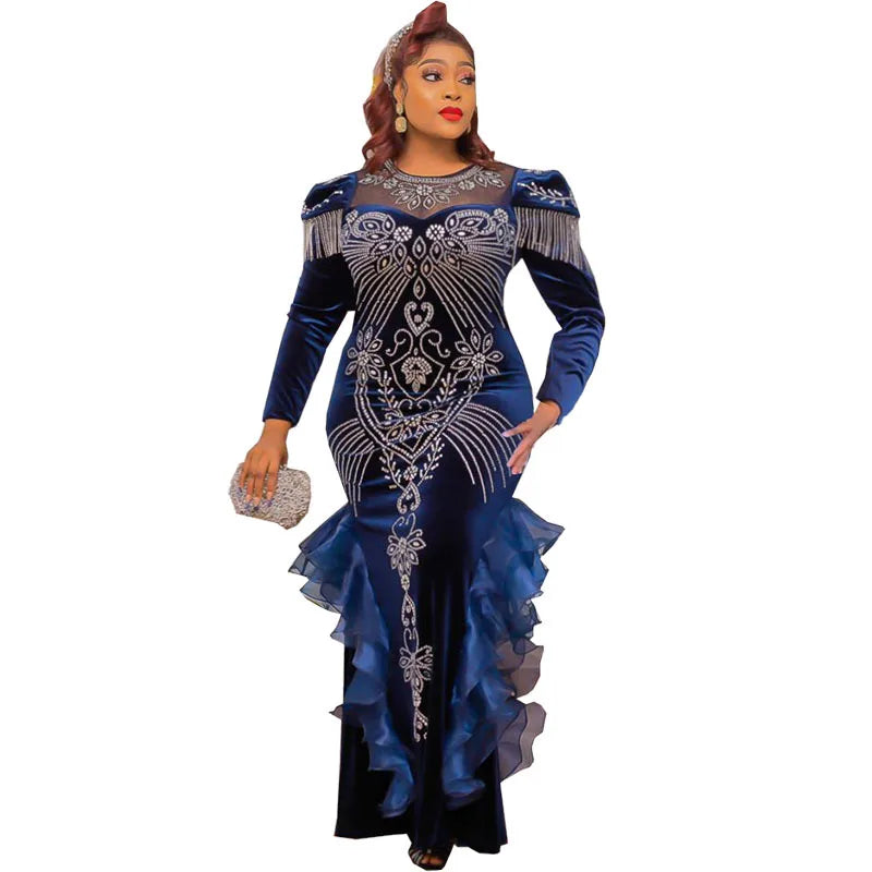 Spring Autumn African Women Long Sleeve O-neck Long Dress Dashiki African Clothes Maxi Dresses African Dresses for Women