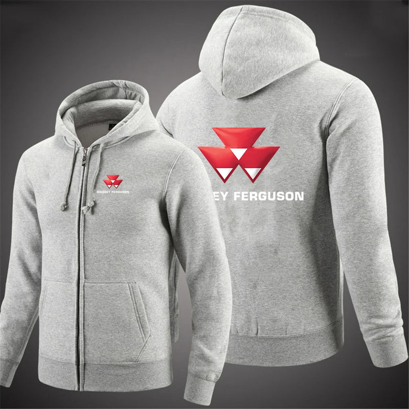 2025 Spring Autumn Men's Massey Ferguson Logo Print Pullover Hooded Hoodies Windproof Zipper Coat High Street Fashion Jacket