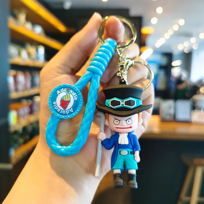 MINISO New Cool and Cute Cartoon Character Luffy Ace Keychain Couple Backpack Car Key Pendant Party Decoration Children's Gift