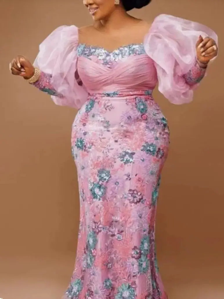 Vestido de noite feminino até o chão, mini vestido rosa, saia rabo de peixe, tamanho grande, quente, primavera e verão