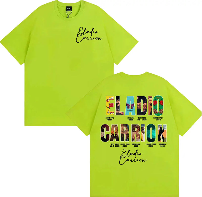 Rapper Eladio Carrion Album Cover 2025 Tour T Shirt Men Women Vintage 90s Hip Hop Street T-shirts Casual Loose Oversized T-shirt