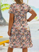 2025 plus size verão nova linha a mini saia com decote em v manga curta cintura alta emagrecimento boêmio vestido de impressão floral para mulher