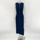 Taruxy elegante sem mangas único breasted com nervuras malhas vestido longo para mulheres cintura alta bodycon malha vestido de bolso falso novo