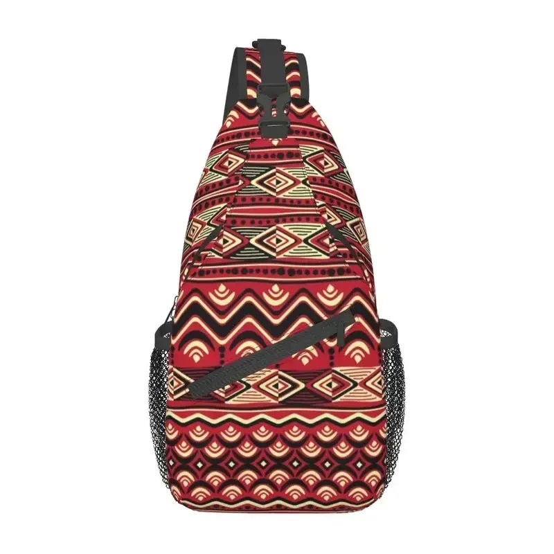 Maroon African Ankara Crossbody Sling Backpack Africa Civilization Styles Shoulder Chest Bag for Travel Hiking Daypack