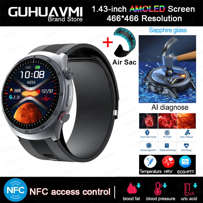 Non-invasive Health Monitor air pump+Airbag type true blood Smart Watch measurement Blood Fat Uric Acid ECG Smart watch 2025 NEW