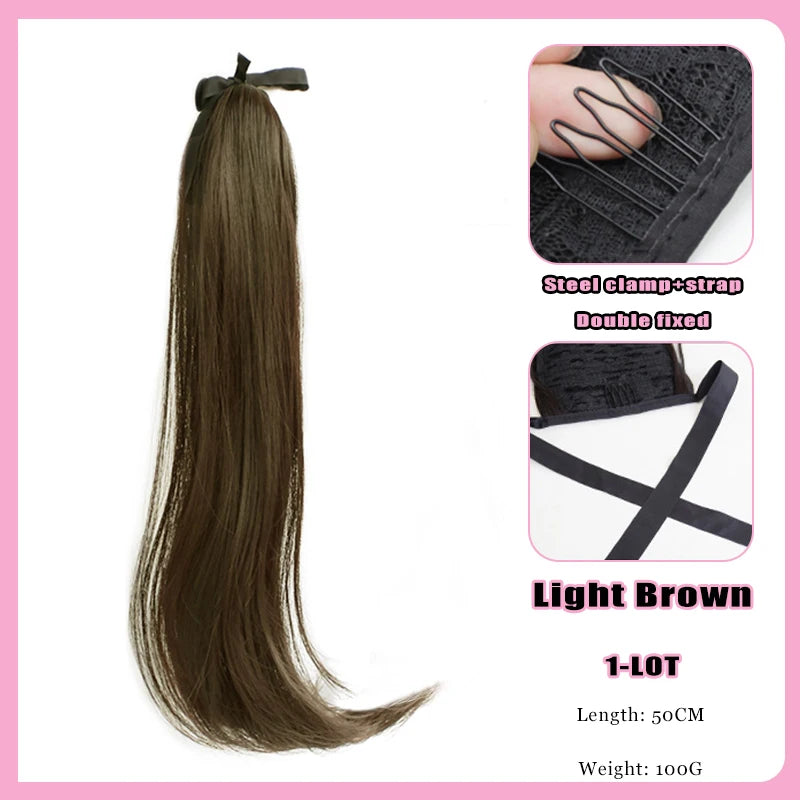 FORLISEE Synthetic Grip Clip Ultra Light Double Ponytail Wig Piece Can Be Tied With A High Strap Style Low Ponytail Braid