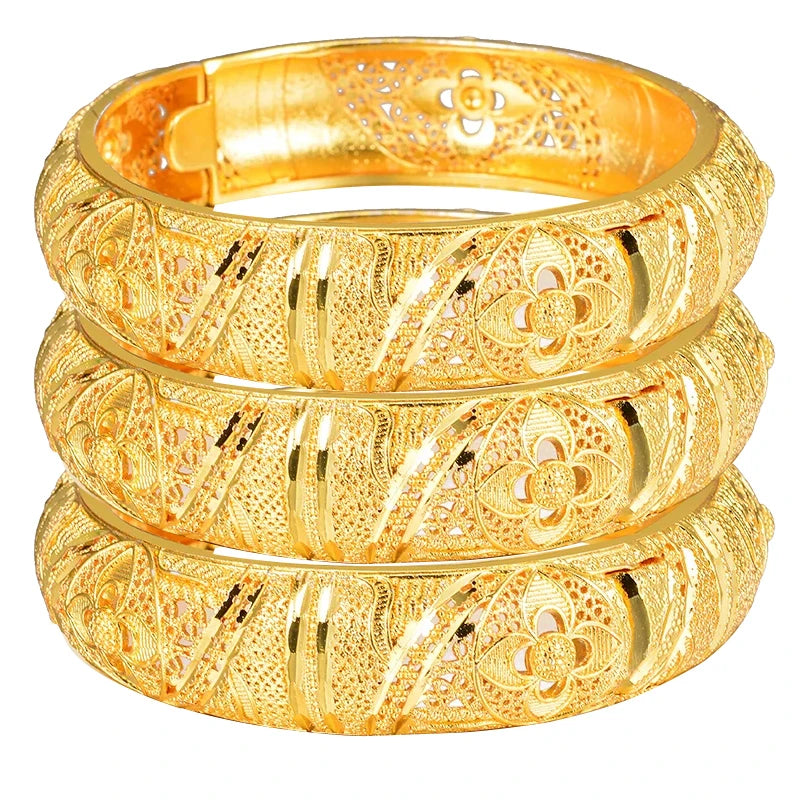 Ethiopian 4Pcs/lot Africa Gold Color Bangles for Women Dubai Bride Bracelet African Wedding Jewelry Middle East Items