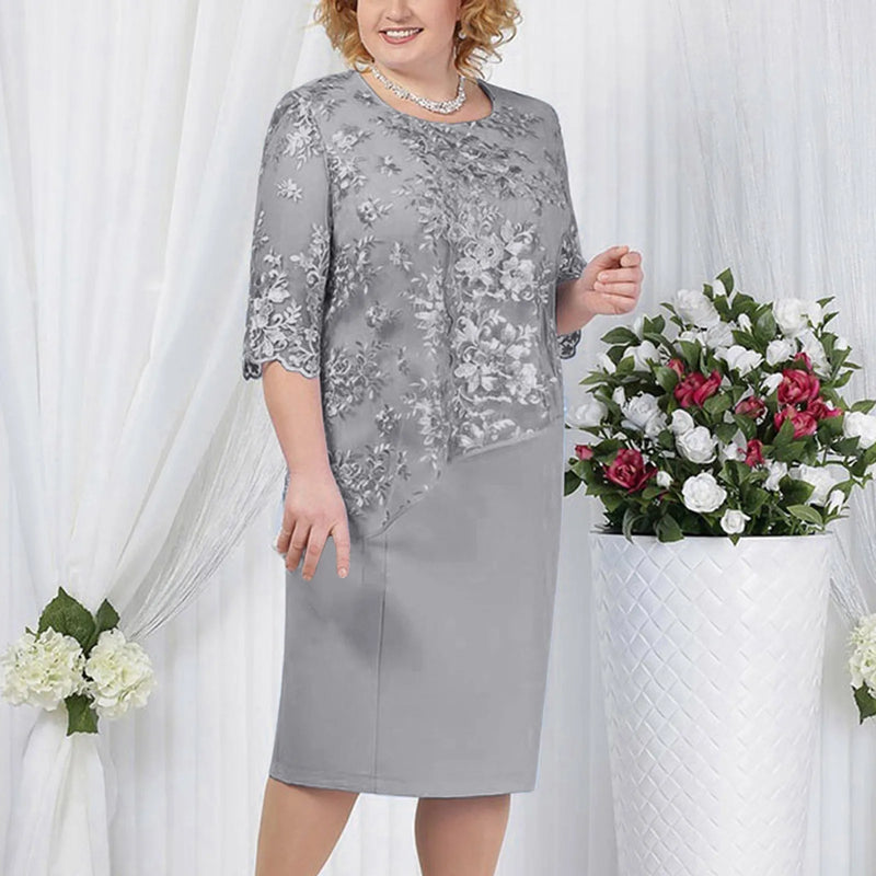 Plus Size Ladies Dress O Neck Short Sleeve Dress Evening Party Summer Dresses For Wedding Guest Lace Embroidery Elegant Dress