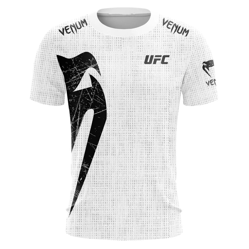 Camiseta masculina moderna UFC preta e branca verão casual gola redonda manga curta estampa 3D top para boxe treinamento fitness