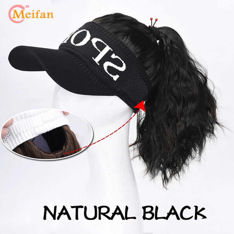 MEIFAN Synthetic Natural Fake Hair Ponytail Extension Wig wiht Hat Travel Beach Shade Baseball Cap All-in-one Easy Wear Hat Wig