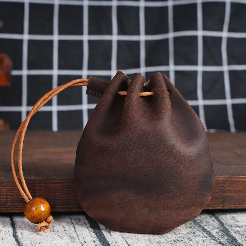 Medieval Steampunk Leather Drawstring Coin Bag Nordic Viking Pirate Purse Jewel Pouch Renaissance Accessory for Women Men