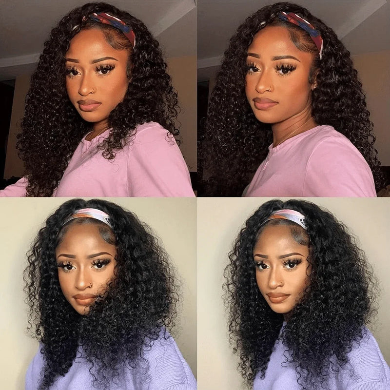 Headband Wig Human Hair Headband Half Wigs Human Hair Brazilian Glueless Human Hair Wigs None Lace Front Wigs Deep Wave