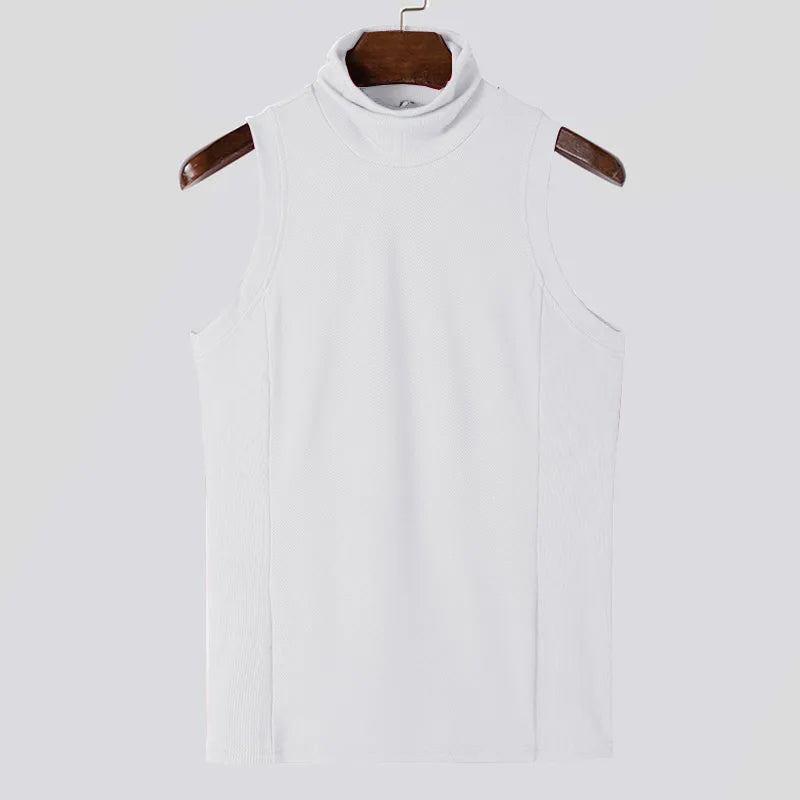 Spring and summer men's T-shirt solid color fashionable sleeveless bottoming shirt fashionable men's sexy tight turtleneck vest