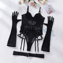 Mirabelle body de renda justo, transparente, lingerie sexy, corpo com luvas, roupa de liga, sissy, top de malha sem crochê