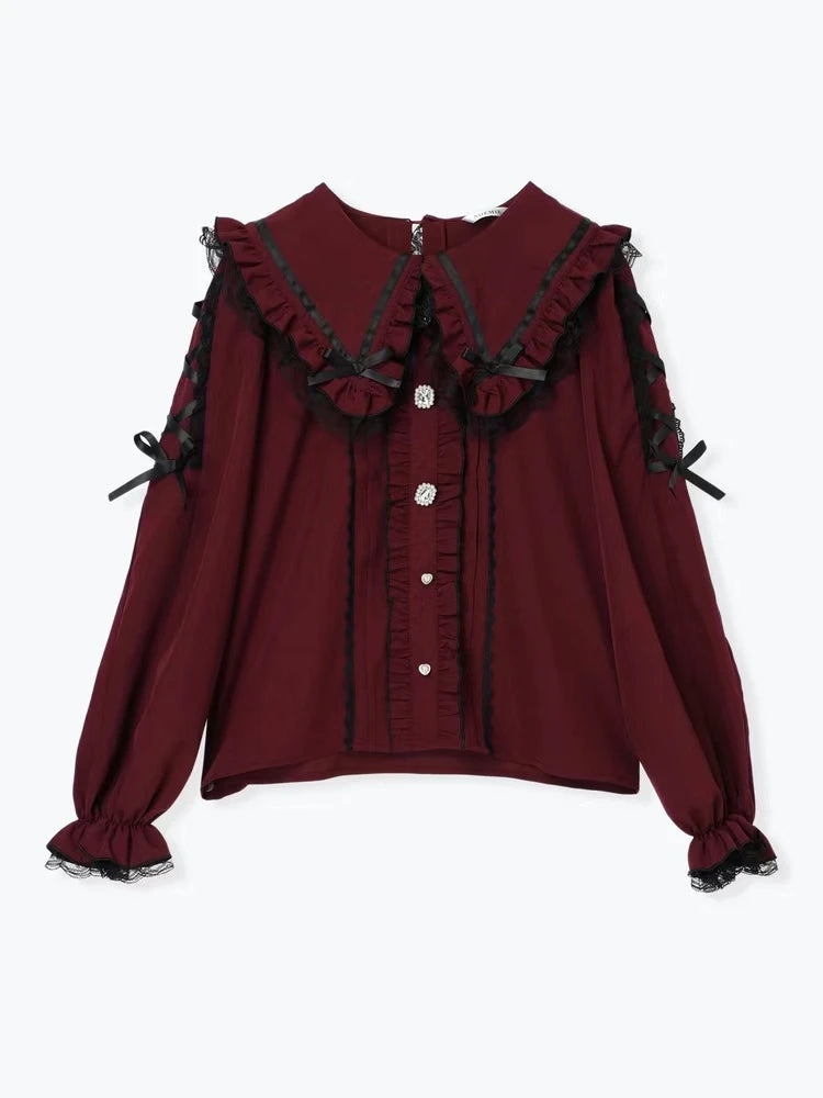 Noemi Sweet Lace Trim Long Sve irt New Arrival ELAKE Brand Polyester Fiber Straight Cut Lightweight Daily Wear for Girls