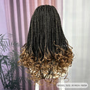 Ombre sintético frente do laço quadrado knotless caixa trançada peruca com extremidades onduladas peruca de tranças frontais do laço com cabelo do bebê para preto