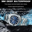 Poedagar relógio de luxo negócios 50 atm à prova dwaterproof água relógio masculino luminoso data aço inoxidável quadrado quartzo relógios reloj hombre