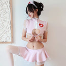 Lingerie sexy feminina enfermeira uniforme rosa renda uniforme saia superior chapéu terno conjunto pijamas roupa interior noite clube wear para meninas