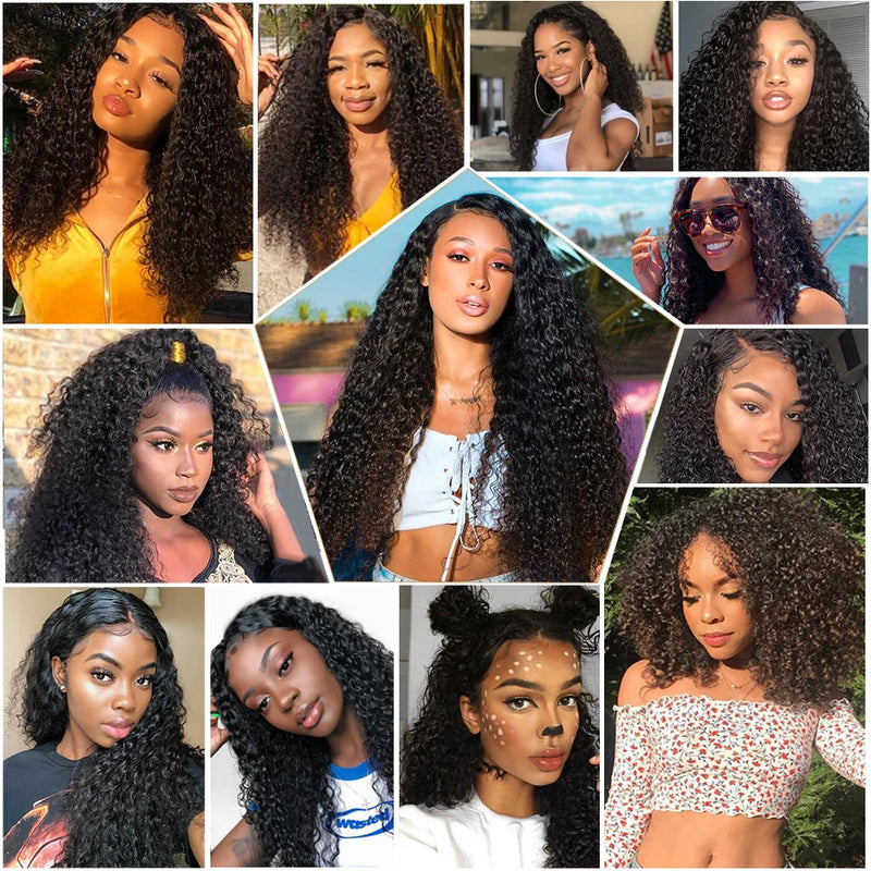 Brazillian Kinky Curly Human Hair Bundles With Frontal 13x4 Water Wave Hair Weave Bundles with Closure Remy Hair Extensions