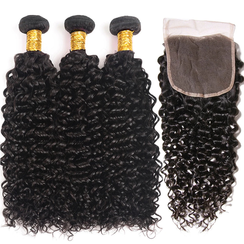 Brazillian Kinky Curly Human Hair Bundles With Frontal 13x4 Water Wave Hair Weave Bundles with Closure Remy Hair Extensions
