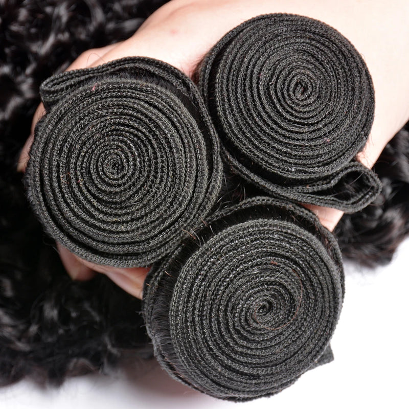 Brazillian Kinky Curly Human Hair Bundles With Frontal 13x4 Water Wave Hair Weave Bundles with Closure Remy Hair Extensions